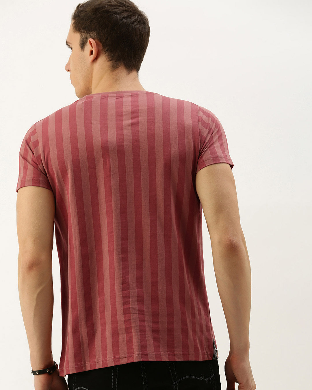 Shop Pink Vertical Stripes T Shirt-Back