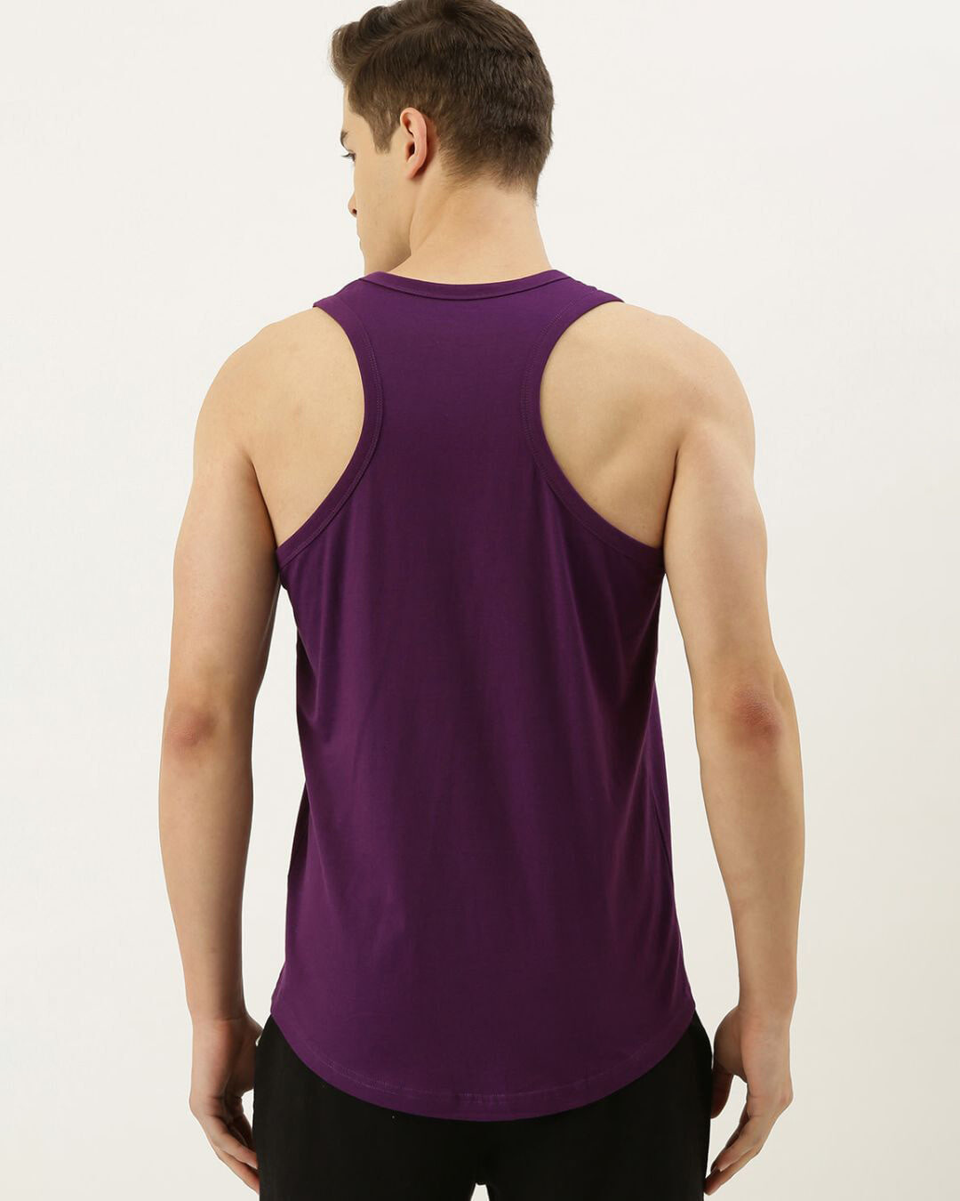 Shop Men's Purple Solid Tank Top-Back