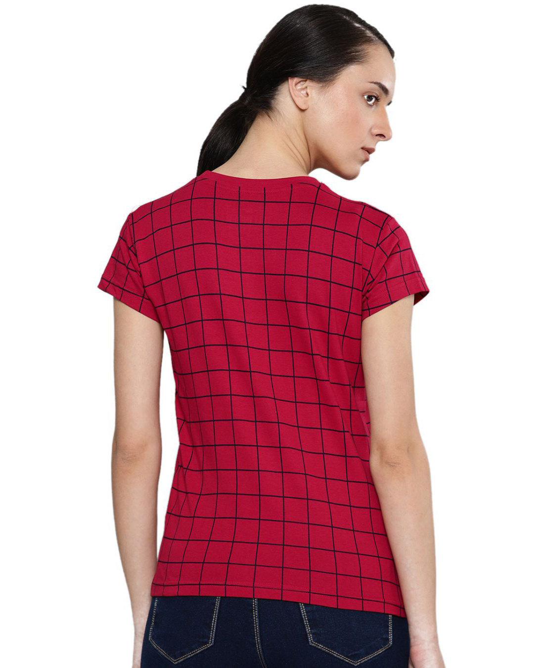 Shop Women's Red Checked T-shirt-Back