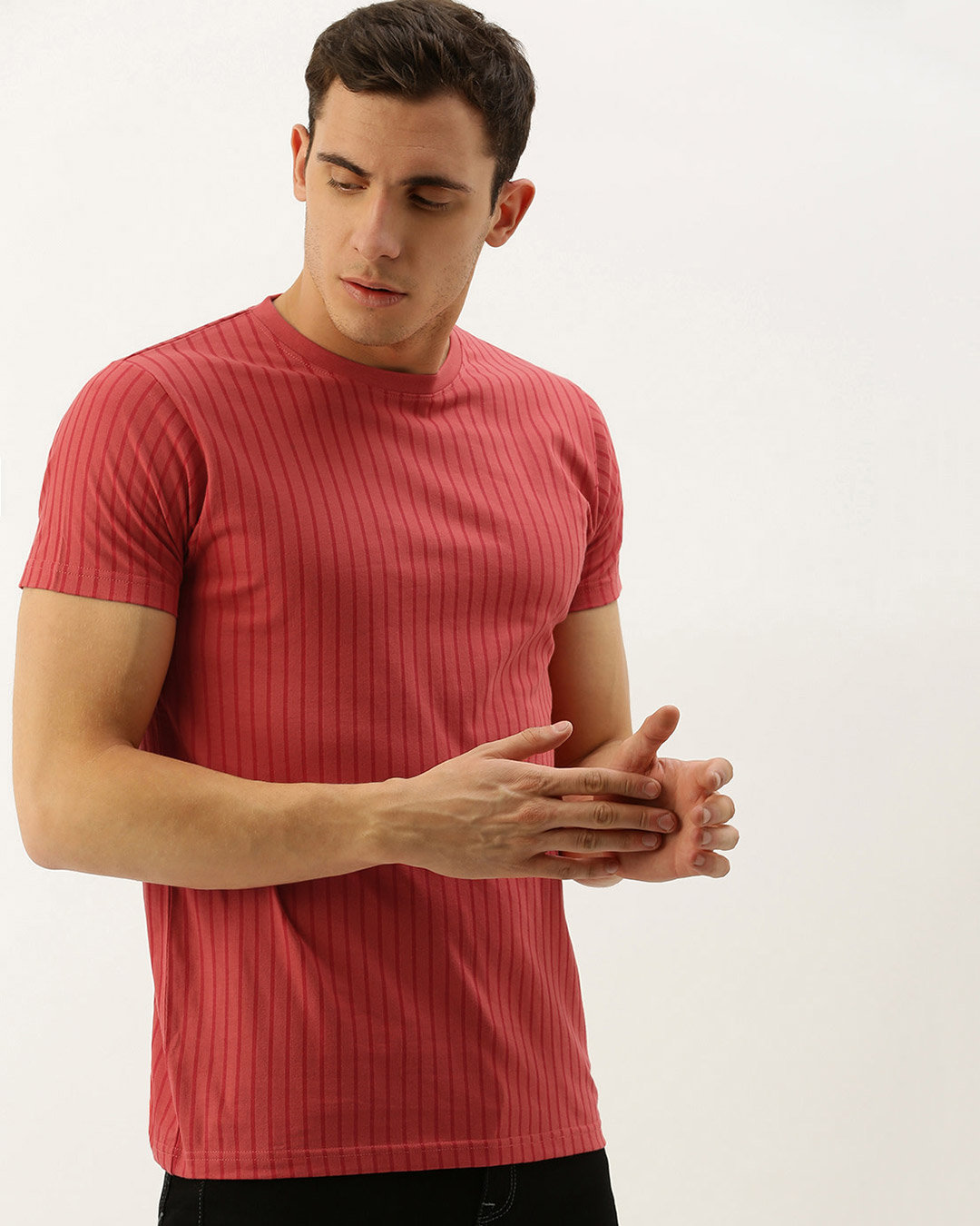 Shop Men's Red Striped Slim Fit T-shirt-Back