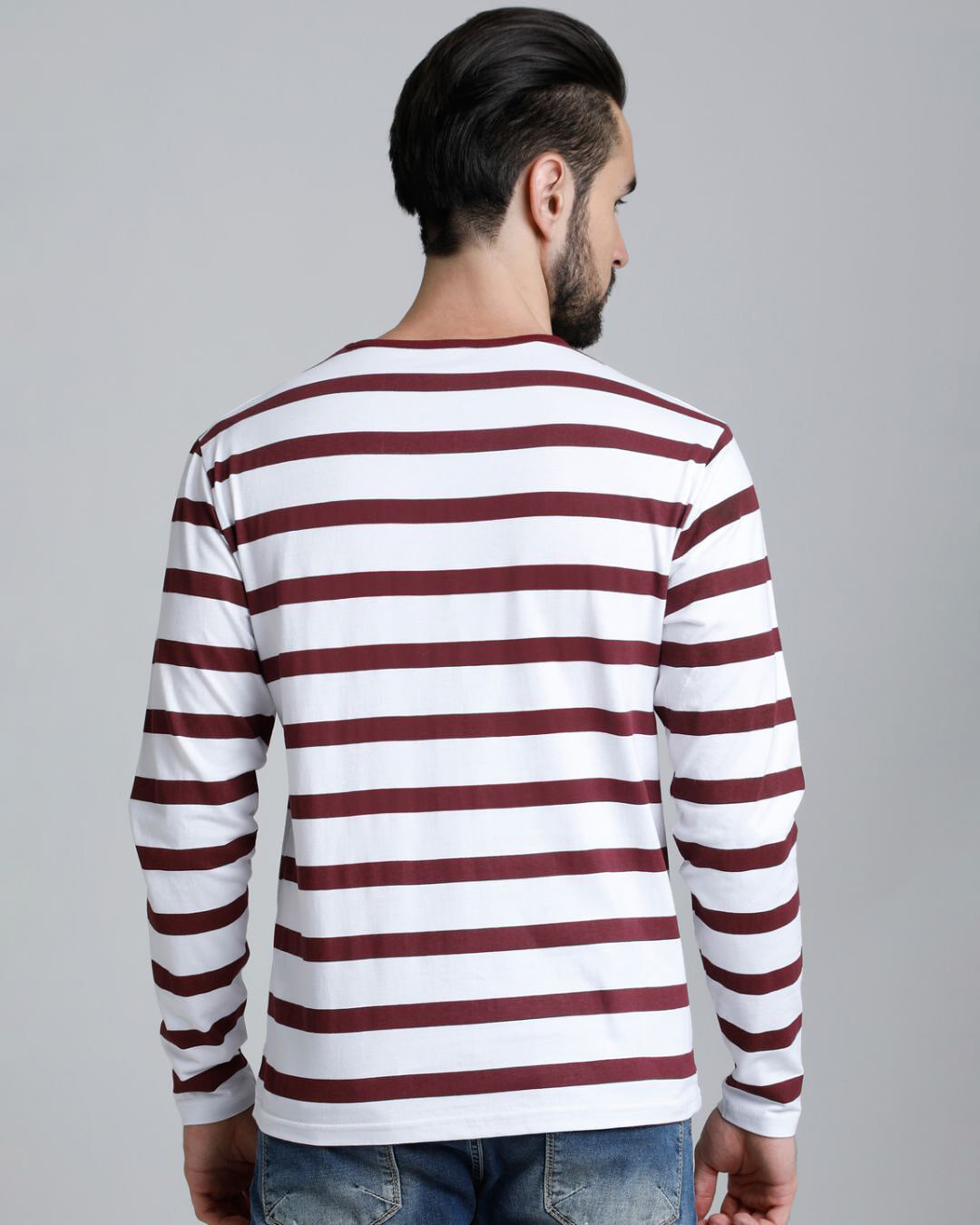 Shop Men's White Striped T-shirt-Back