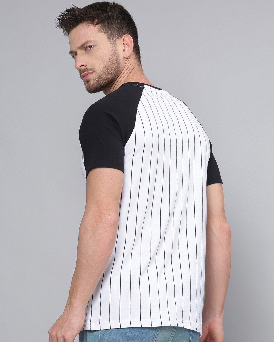 Shop White Vertical Stripes T Shirt-Back