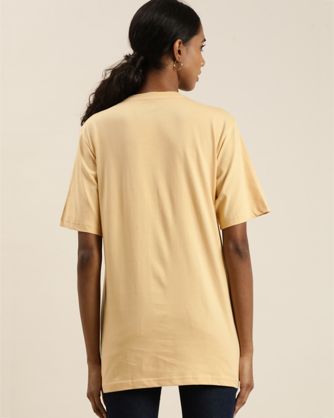 Shop Women's Beige Graphic Print Oversized T-shirt-Back