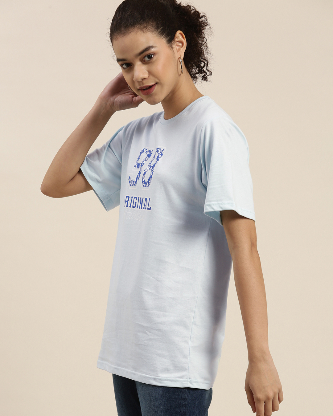 Buy Dillinger Women's Blue Typographic Oversized Fit T-shirt for Women ...