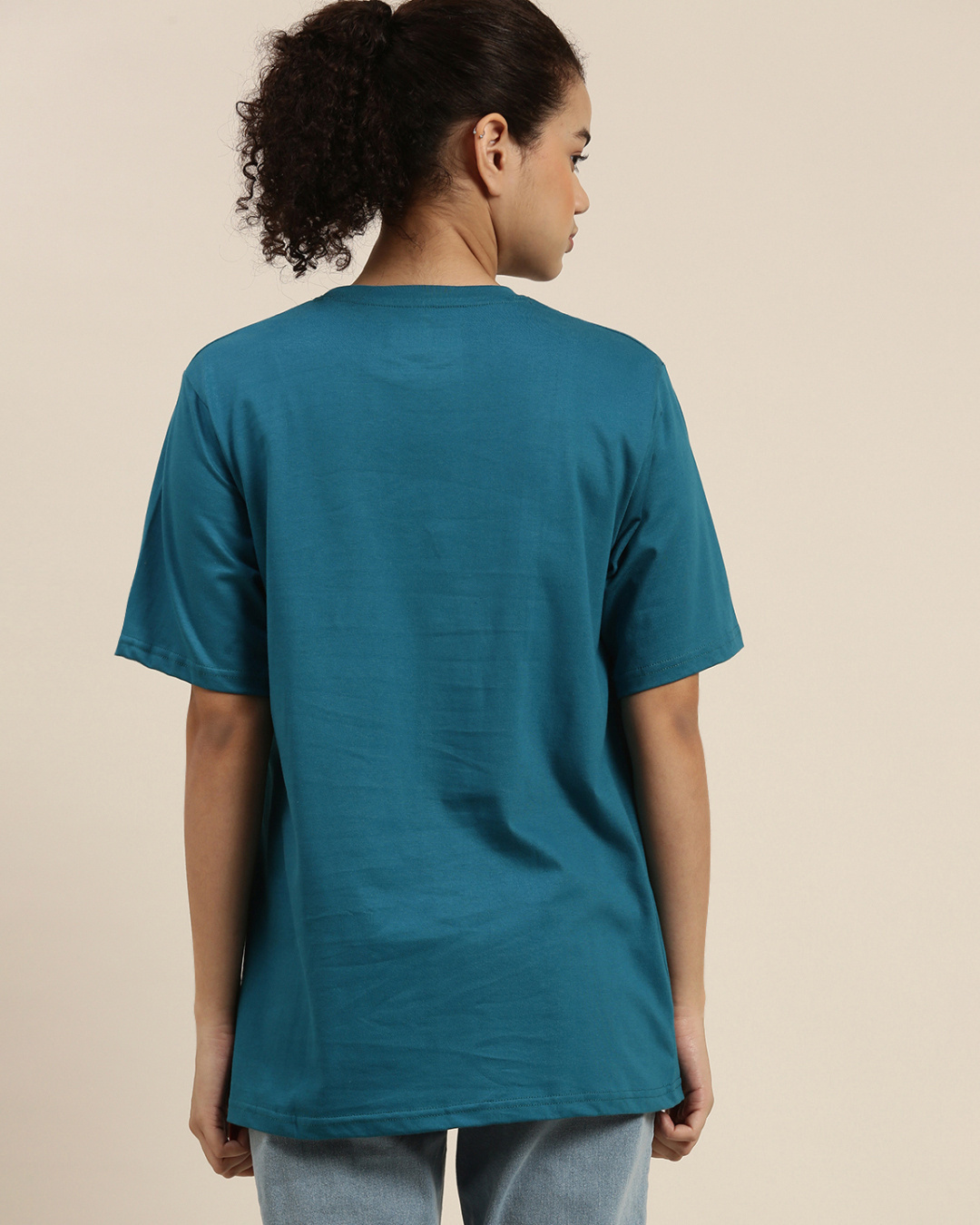 Shop Women's Blue Typographic Oversized Fit T Shirt-Back
