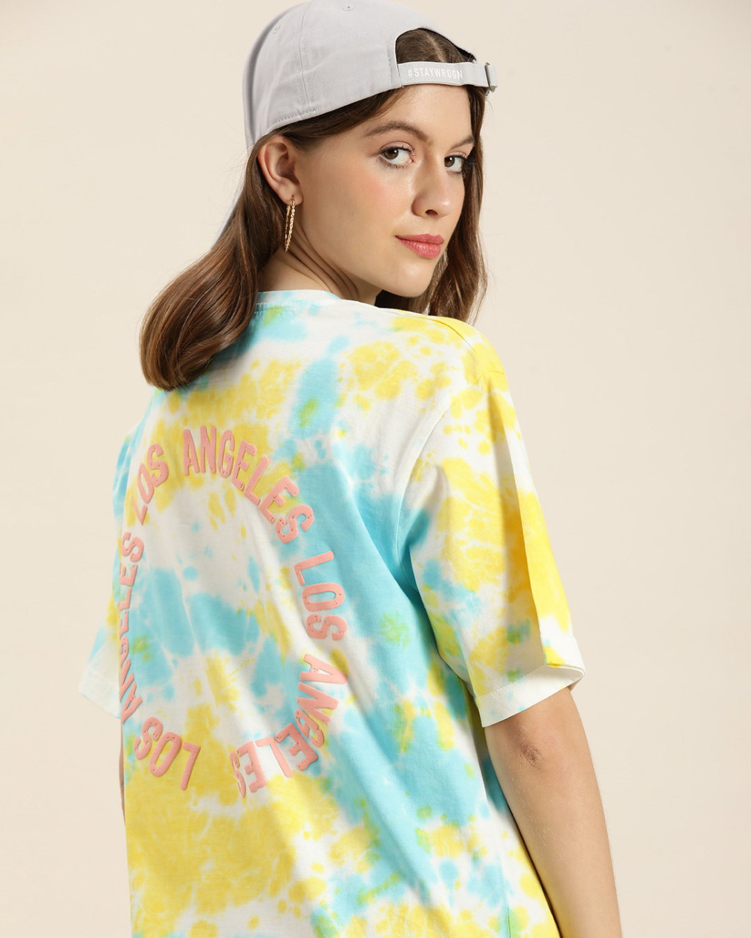 Shop Women's Blue & Yellow Tie And Dye Oversized Fit T Shirt-Back