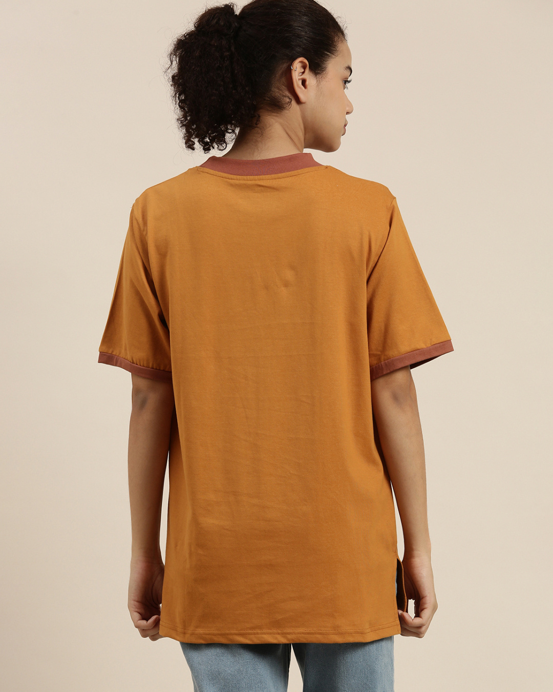 Shop Women's Brown Typographic Oversized Fit T Shirt-Back