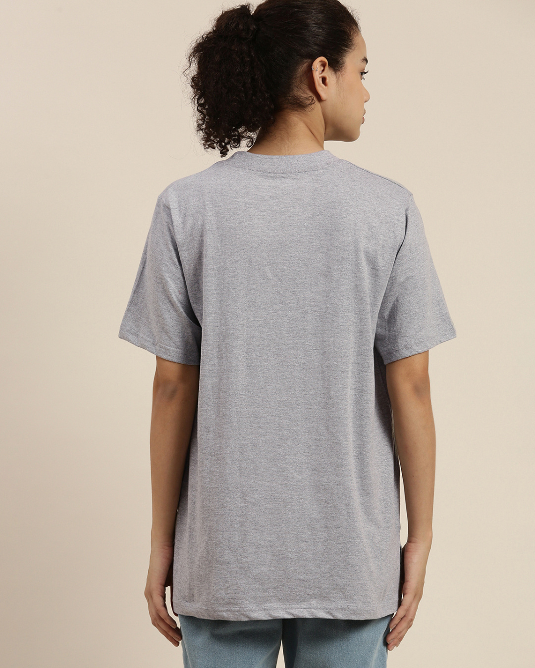 Shop Women's Grey Melange Oversized Fit T Shirt-Back