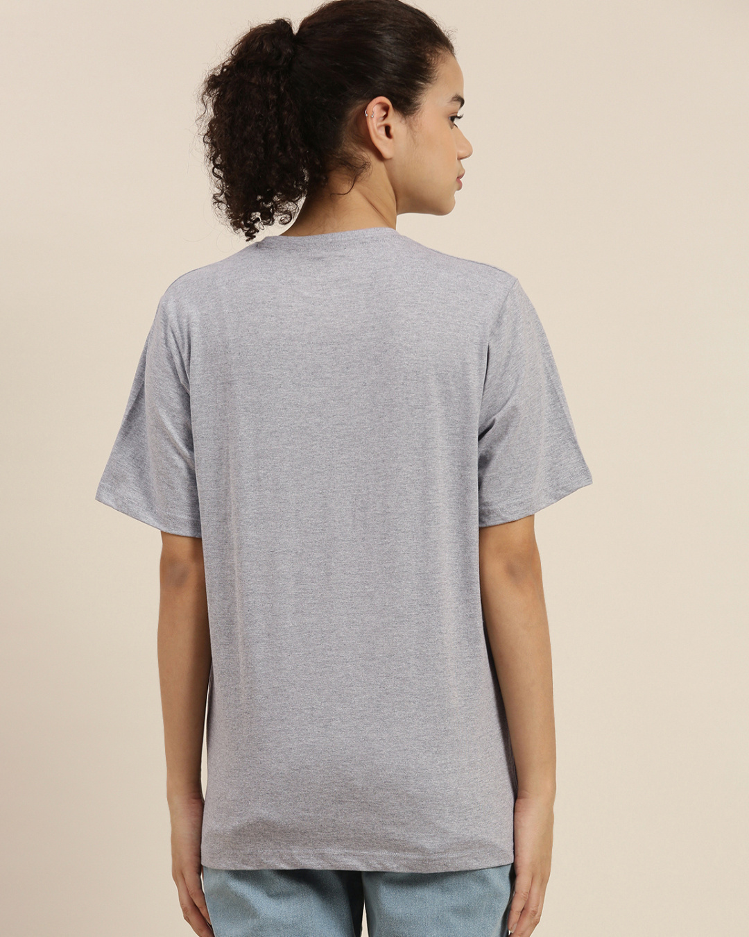 Shop Women's Grey Melange Typographic Oversized Fit T Shirt-Back