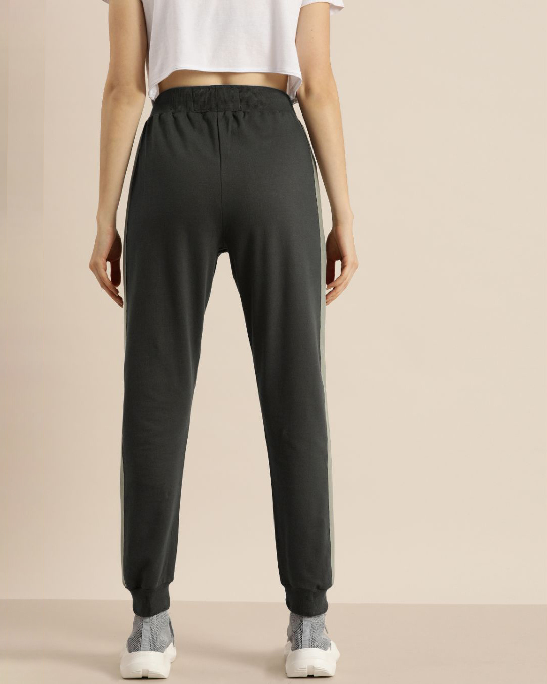 Shop Women's Grey Solid Joggers-Back