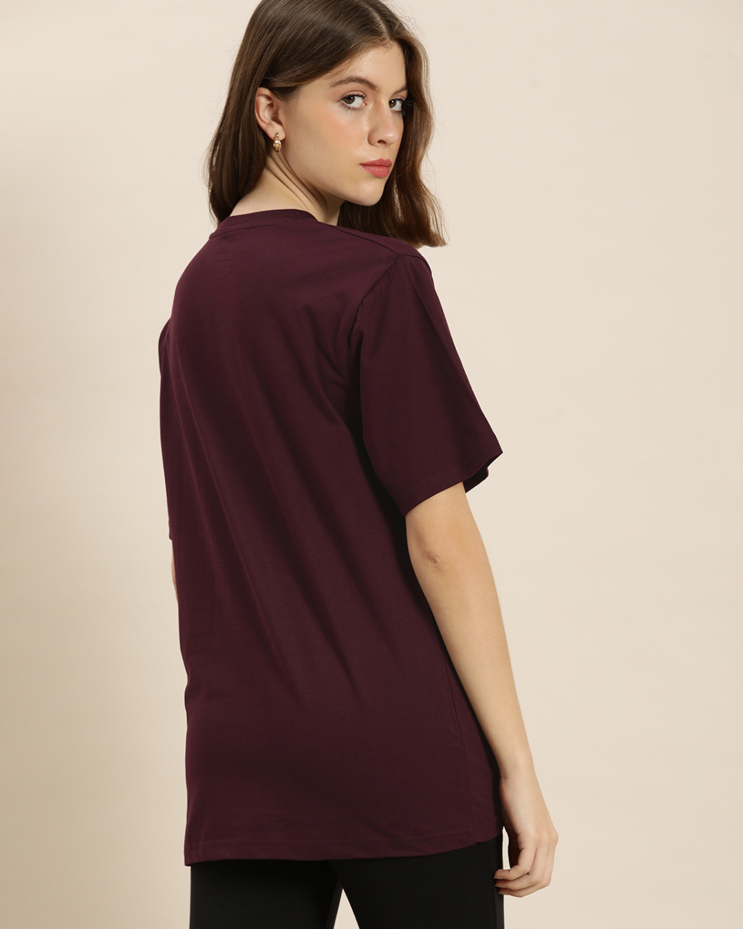 Shop Women's Maroon Graphic Oversized Fit T Shirt-Back