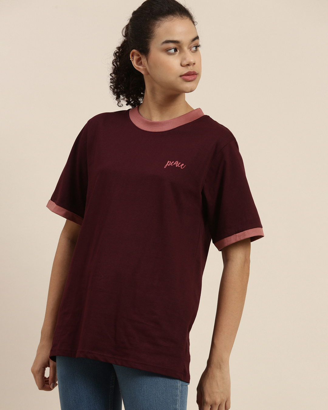Buy Dillinger Women's Maroon Typographic Oversized Fit T-shirt for ...