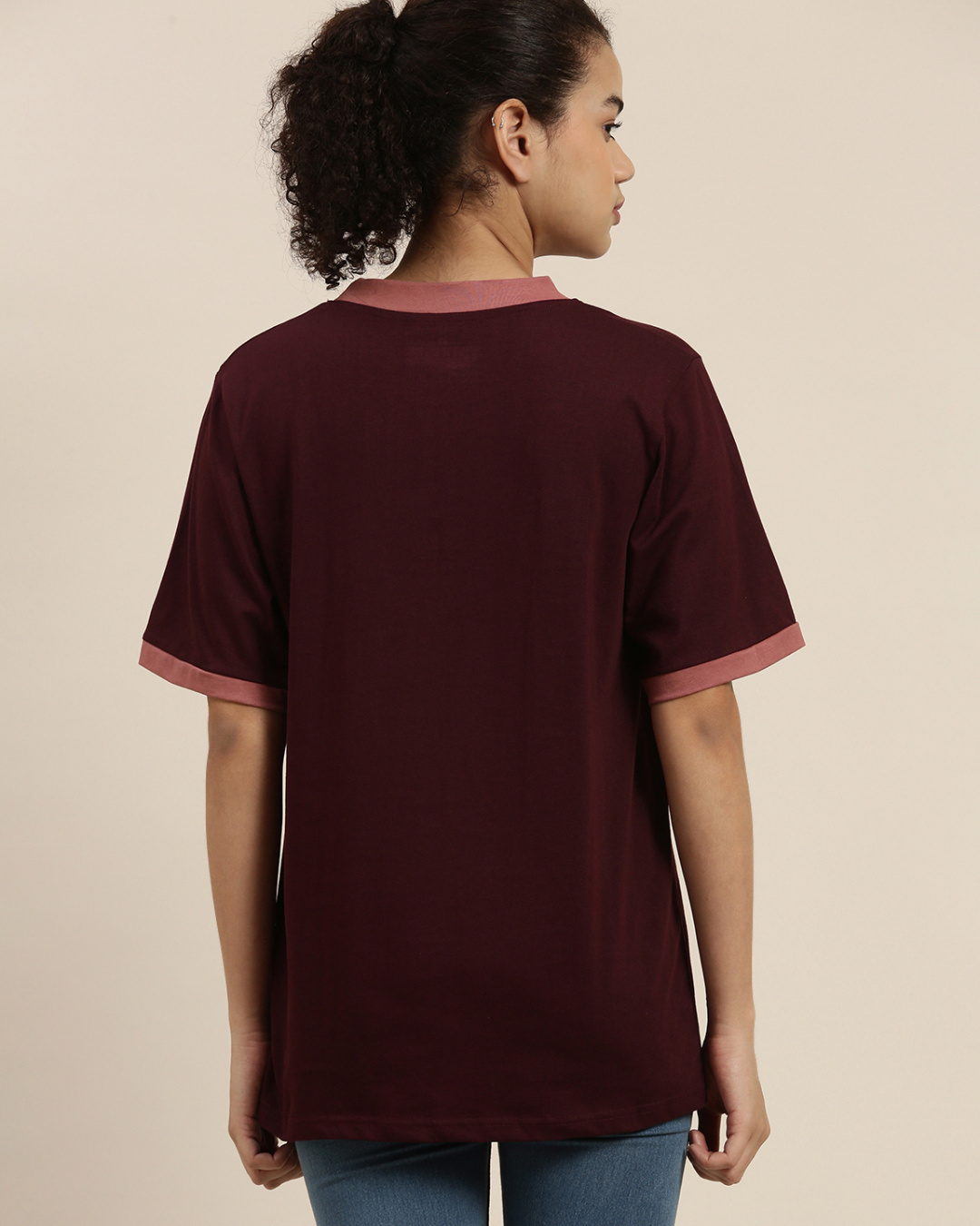 Shop Women's Maroon Typographic Oversized Fit T Shirt-Back