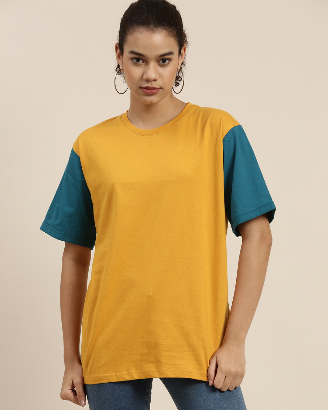 Buy Dillinger Women's Mustard Typographic Oversized Fit T-shirt for 