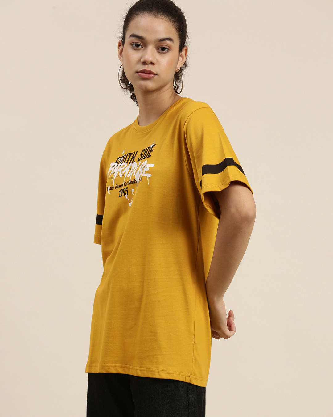 Buy Dillinger Women's Mustard Typographic Oversized Fit T-shirt Online ...