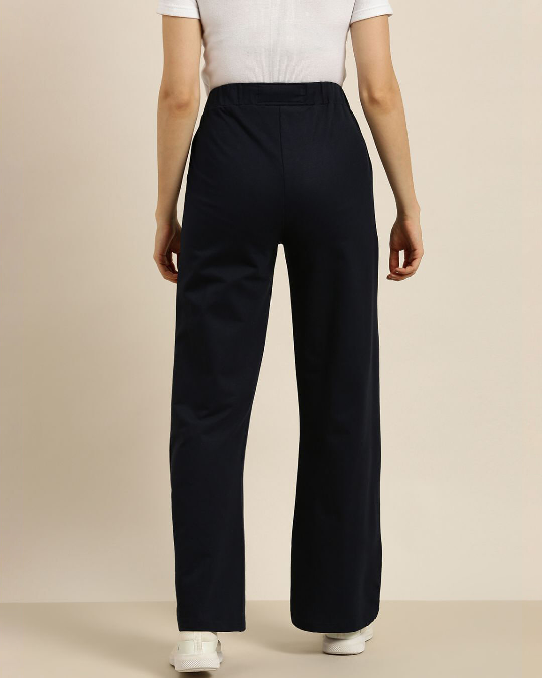 Shop Women's Navy Blue Solid Wide Leg Pants-Back