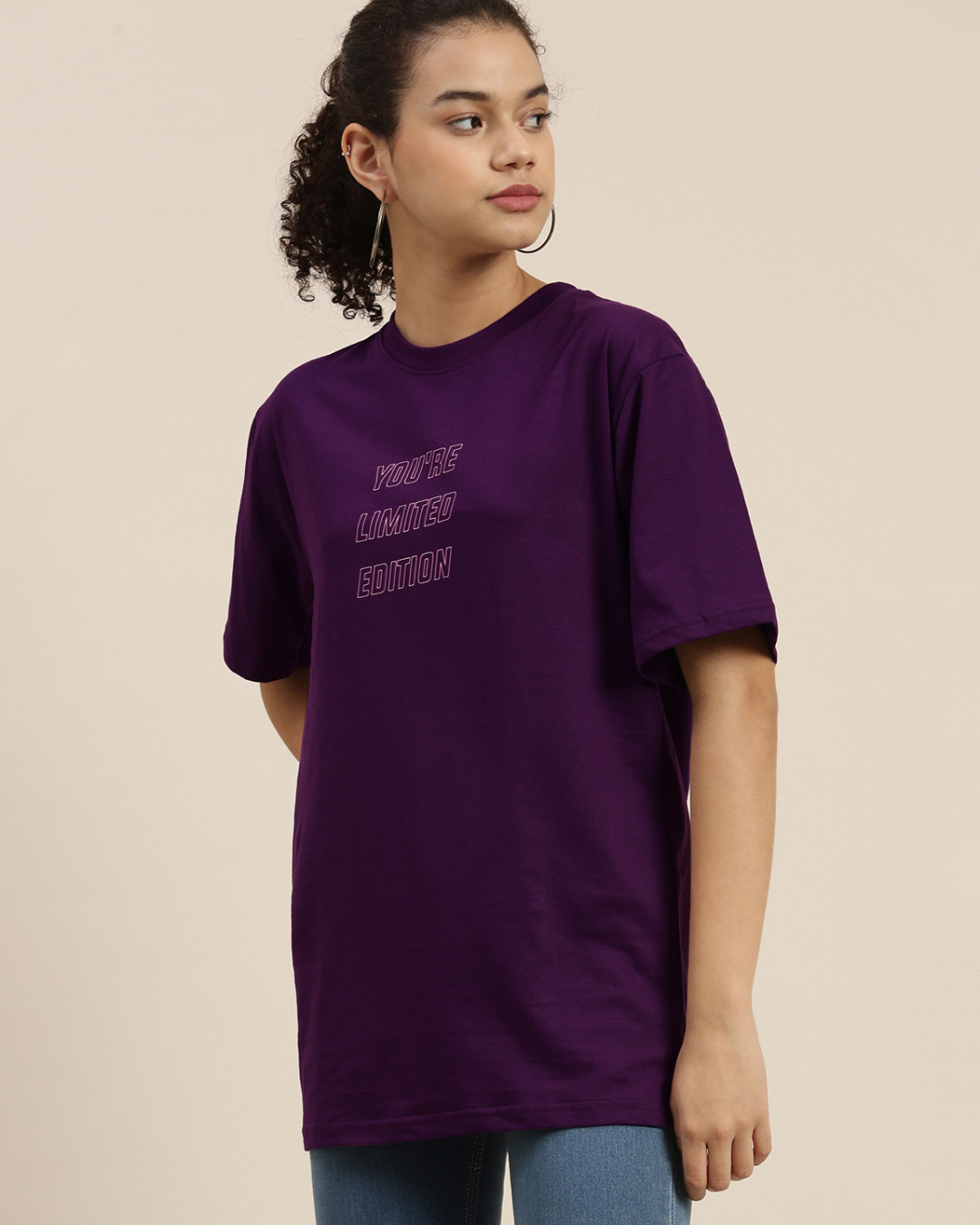 Shop Women's Purple Typographic Oversized Fit T Shirt-Back