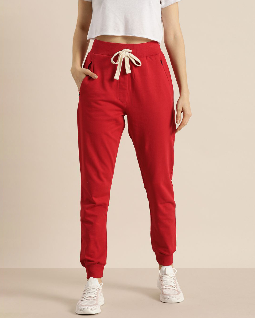 Shop Women's Red Solid Joggers-Front