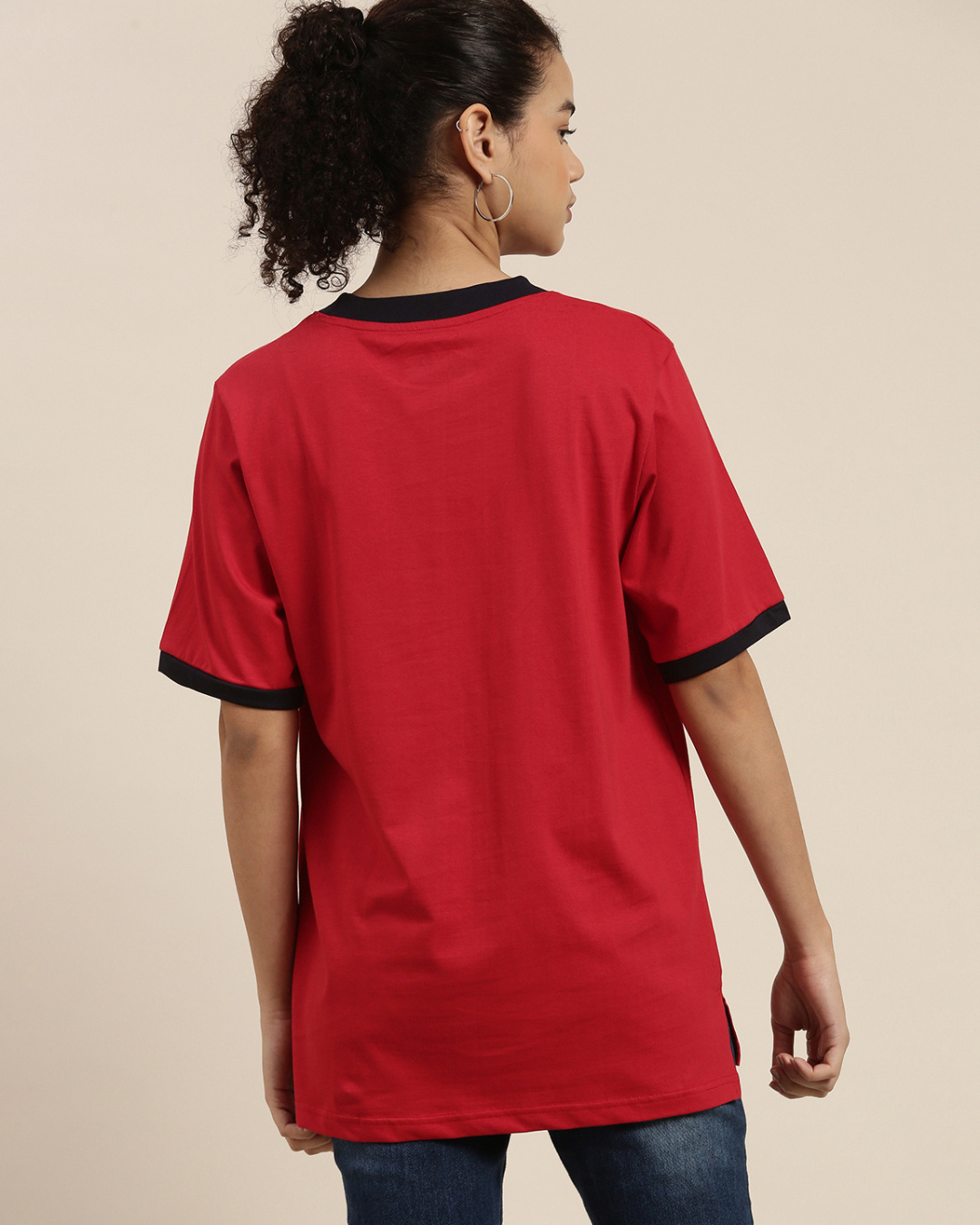 Shop Women's Red Typographic Oversized Fit T Shirt-Back