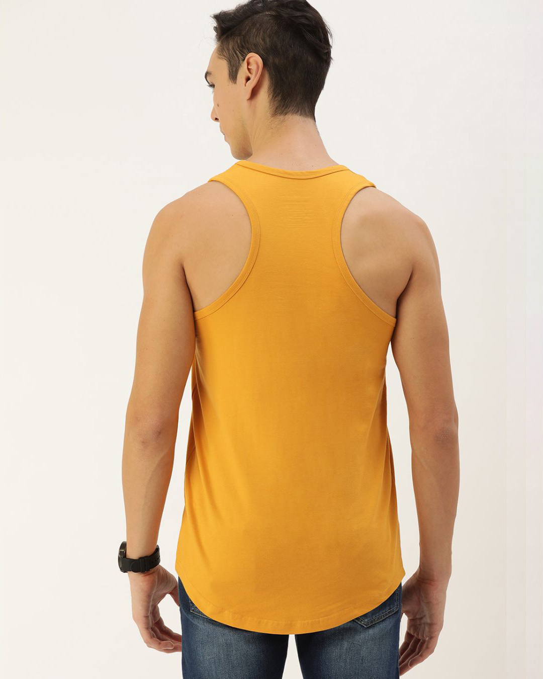 Shop Men's Yellow & Black Striped Tank Top-Back