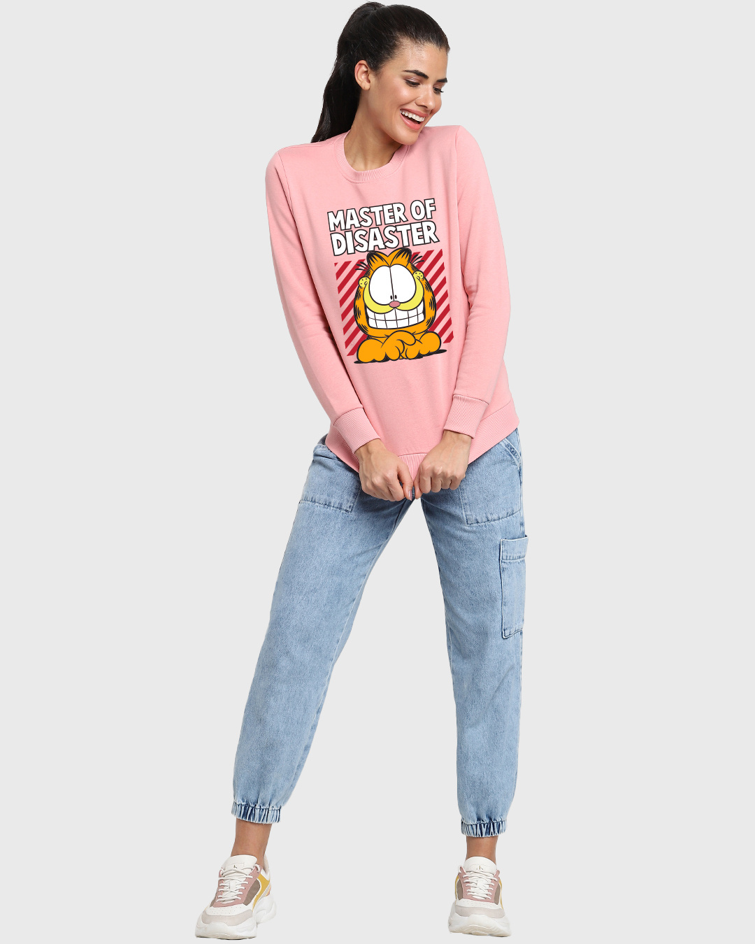 Shop Women's Pink Disaster Garfield Graphic Printed Sweatshirt-Back
