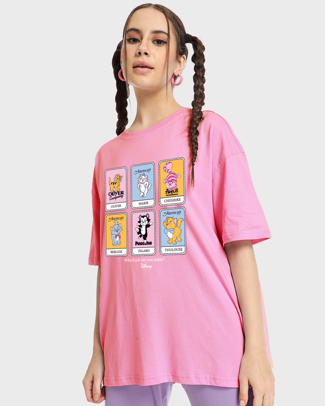 Buy Womens Pink Disney Cats Graphic Printed Oversized T Shirt For Women Pink Online At Bewakoof 