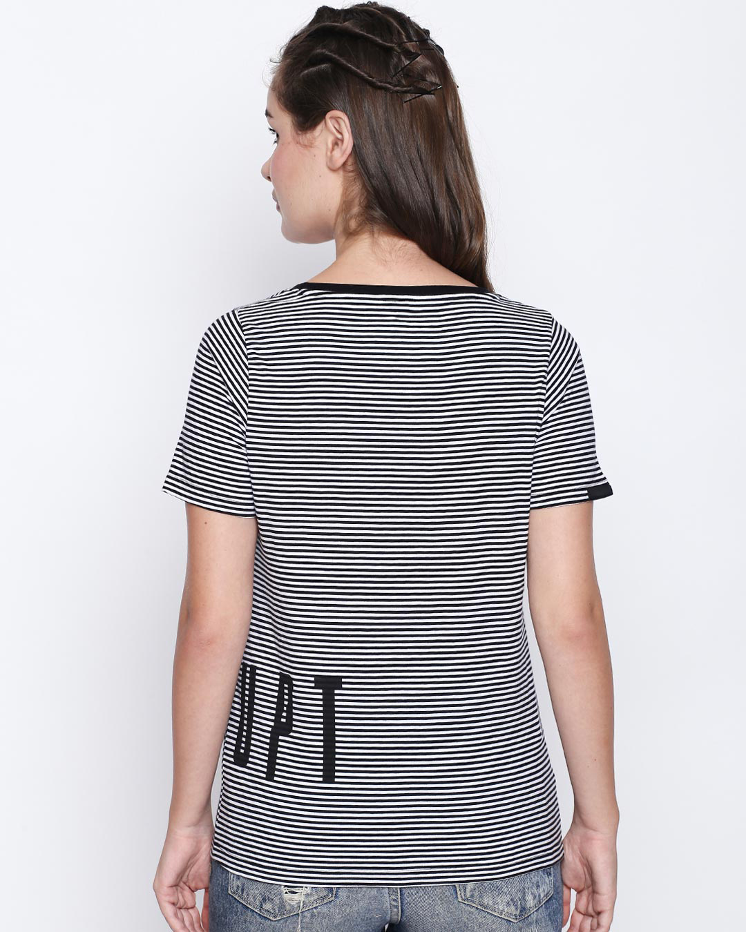Shop Black Cotton Graphic Print Half Sleeve T Shirt For Women's-Back