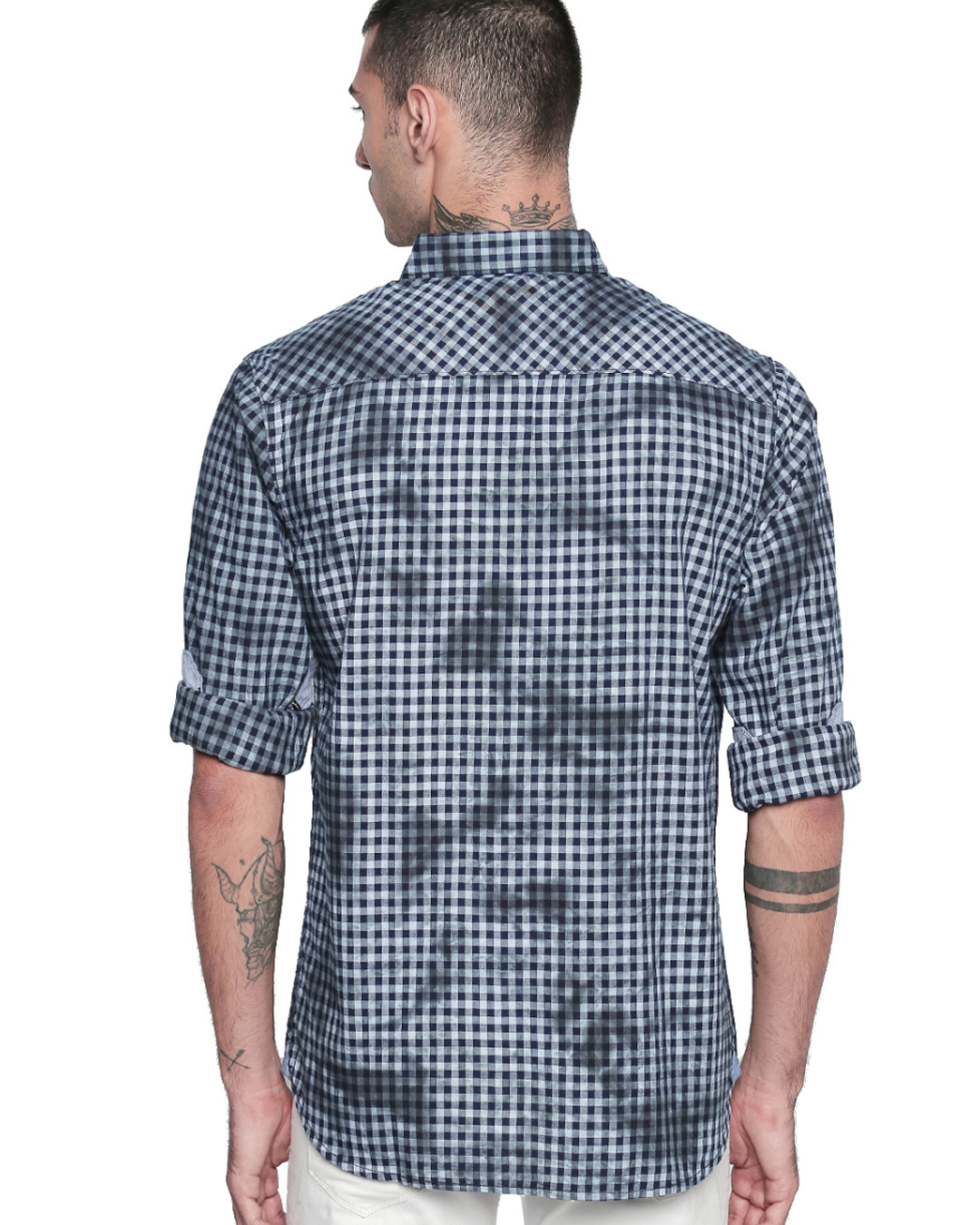 Shop Blue & Navy Cotton Full Sleeve Checkered Shirt For Men-Back