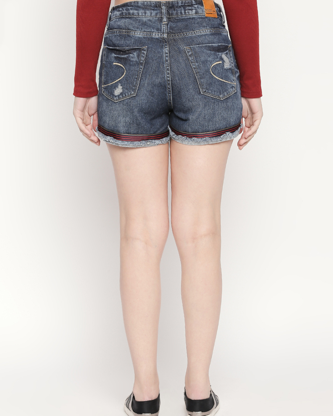Shop Blue 100% Cotton Non Stretch Slim Fit Hot Shorts For Women's-Back