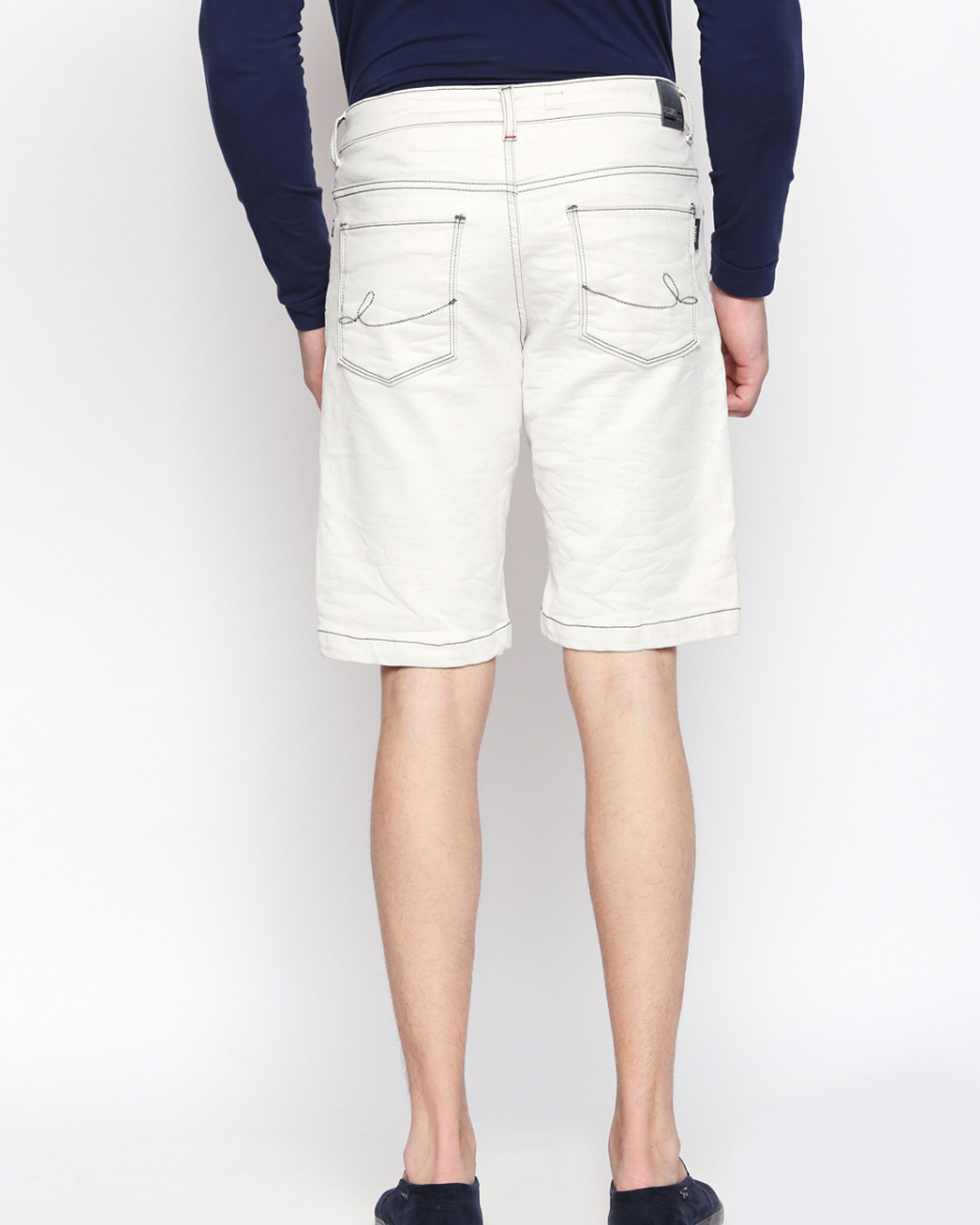 Shop Cream Regular Fit Denim Shorts For Men's-Back
