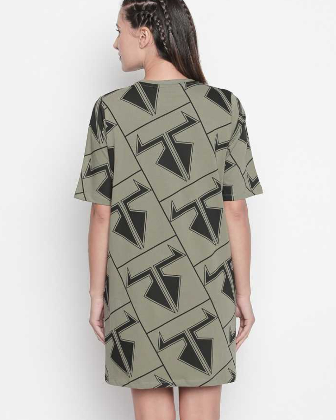 Shop Graphic Print Olive Dress For Women-Back