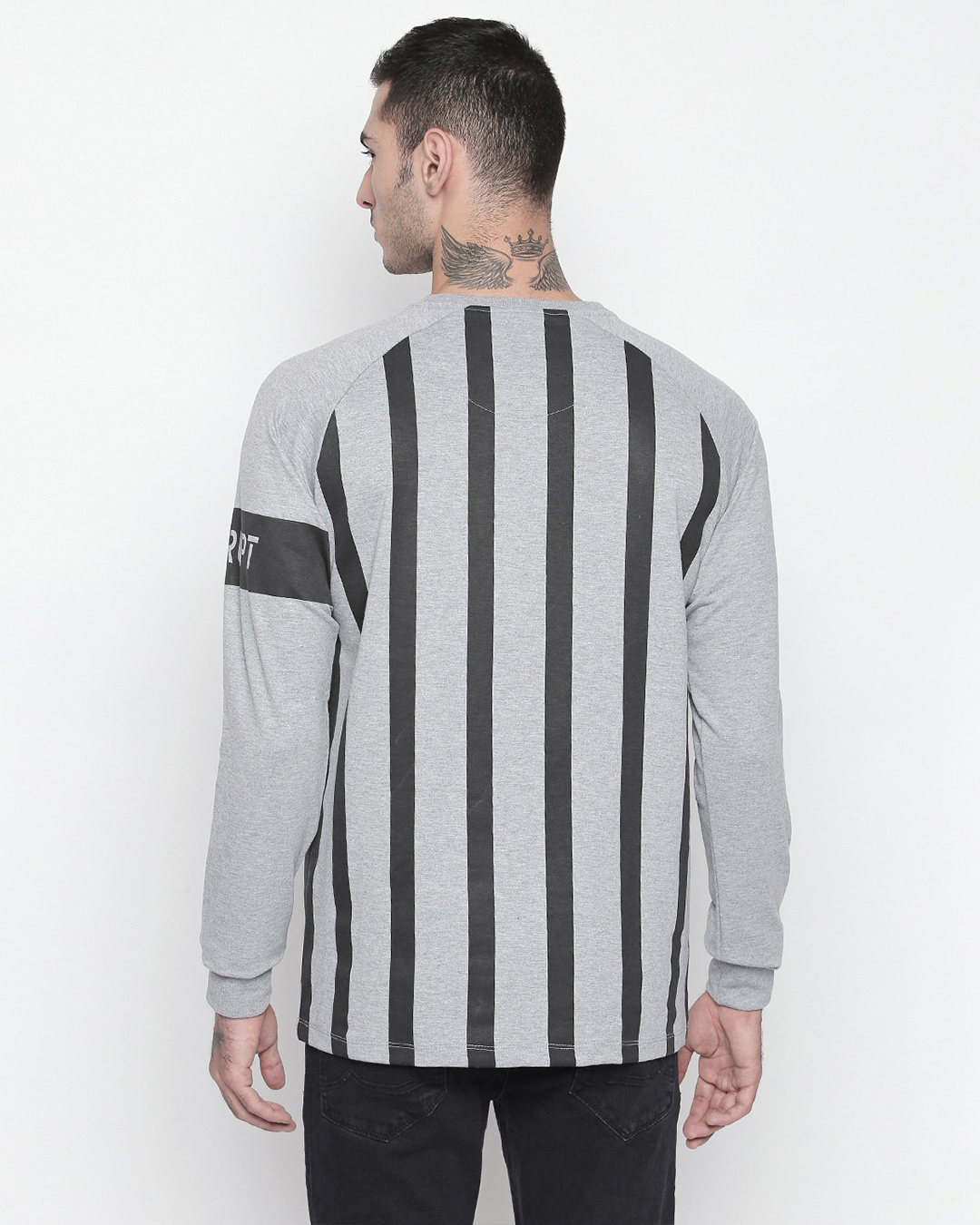 Shop Grey Vertical Striped Full Sleeve T Shirt-Back