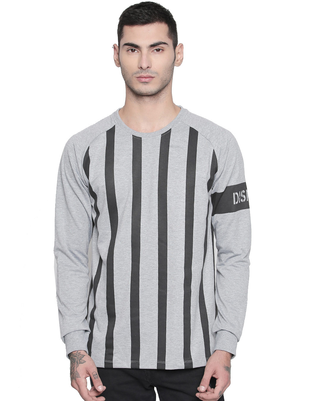 Buy Disrupt Grey Vertical striped Full sleeve T-shirt for Mens Online ...
