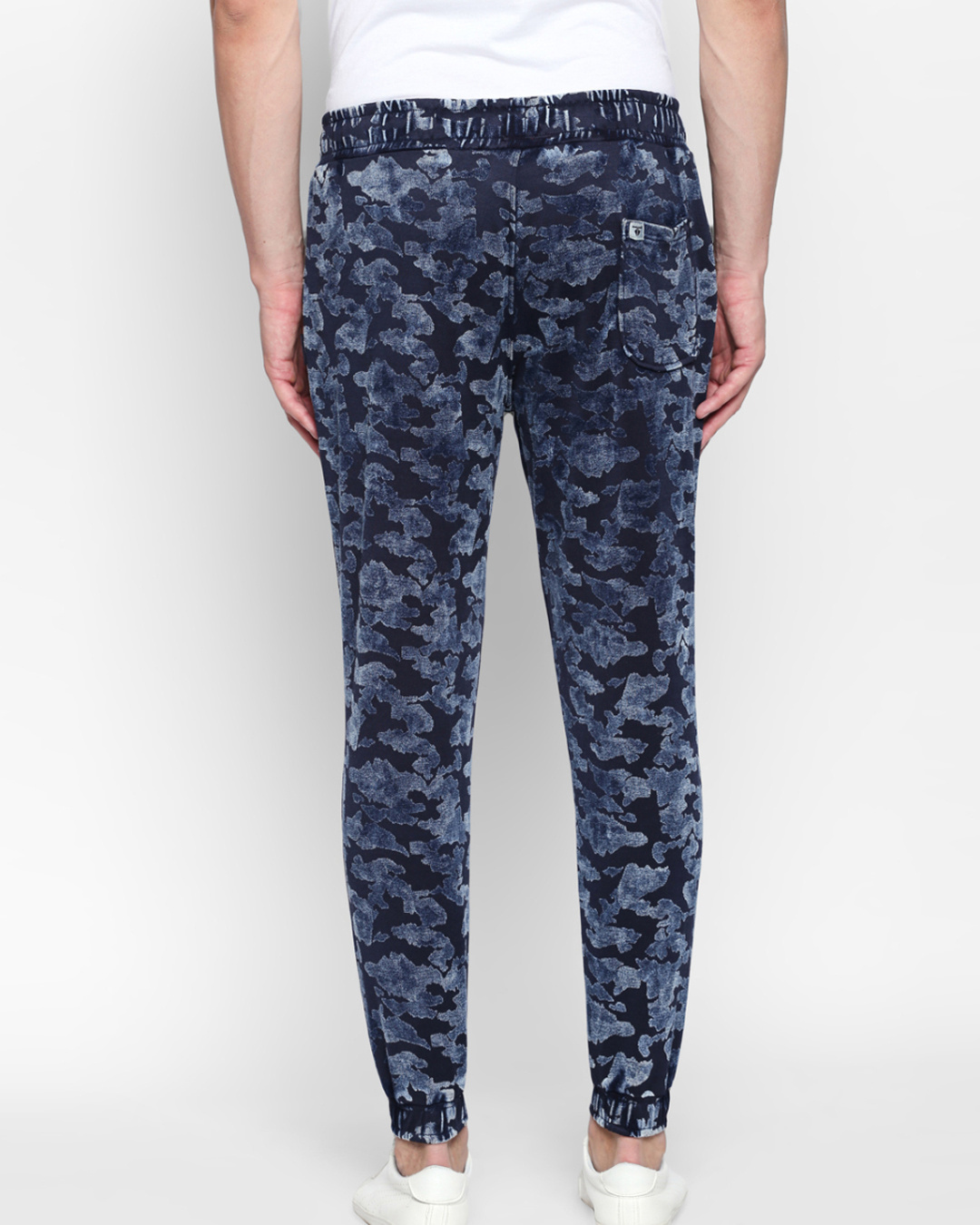 Shop Navy Camouflage Pattern Cotton Joggers For Men's-Back
