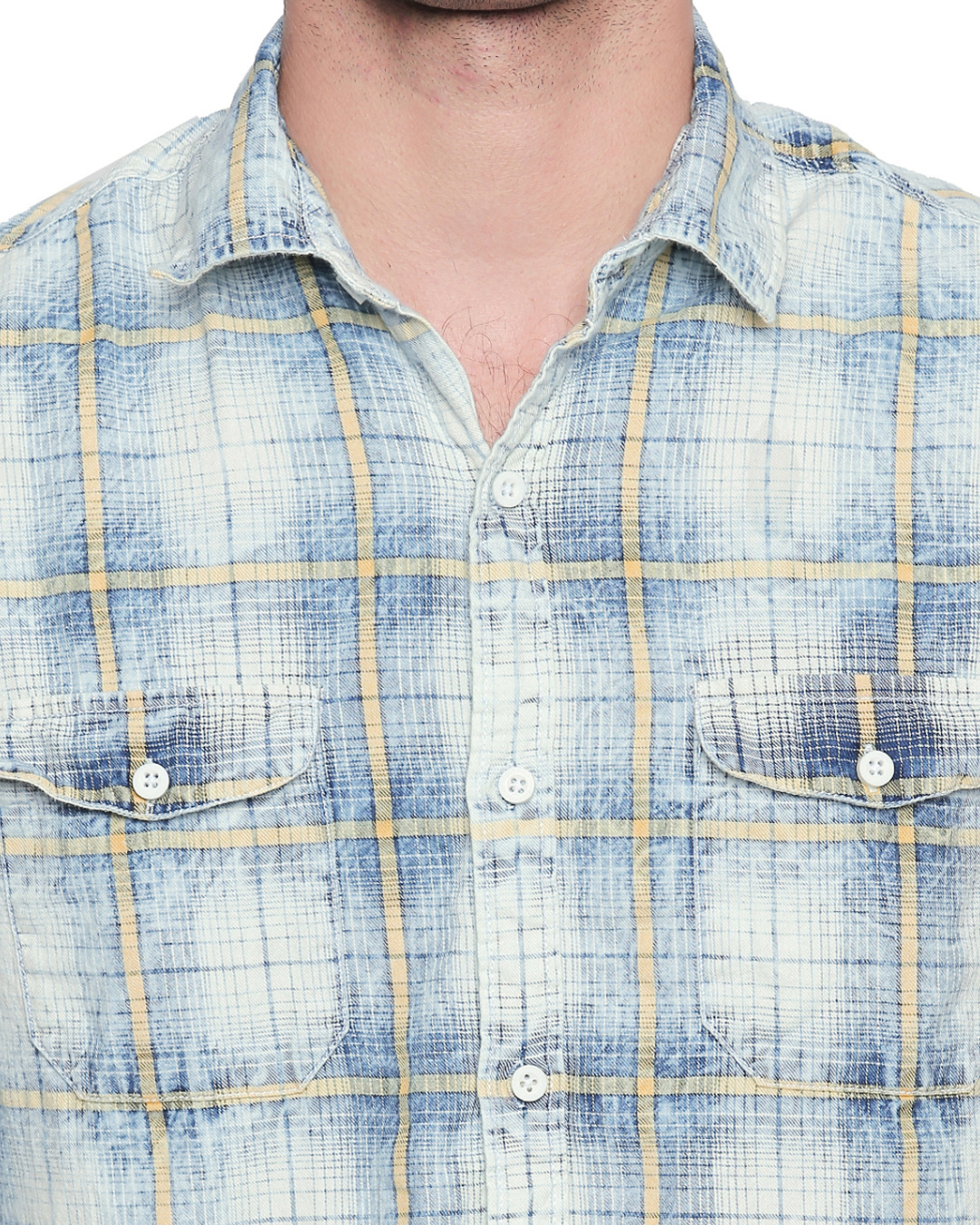 Shop Off White & Yellow Cotton Full Sleeve Checkered Shirt For Men-Back