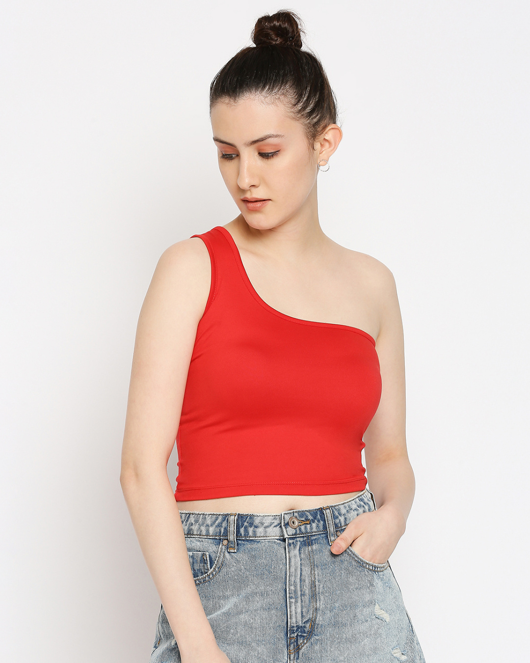 Buy Women's One Shoulder Slim Fit Red Top for Women Red Online at Bewakoof