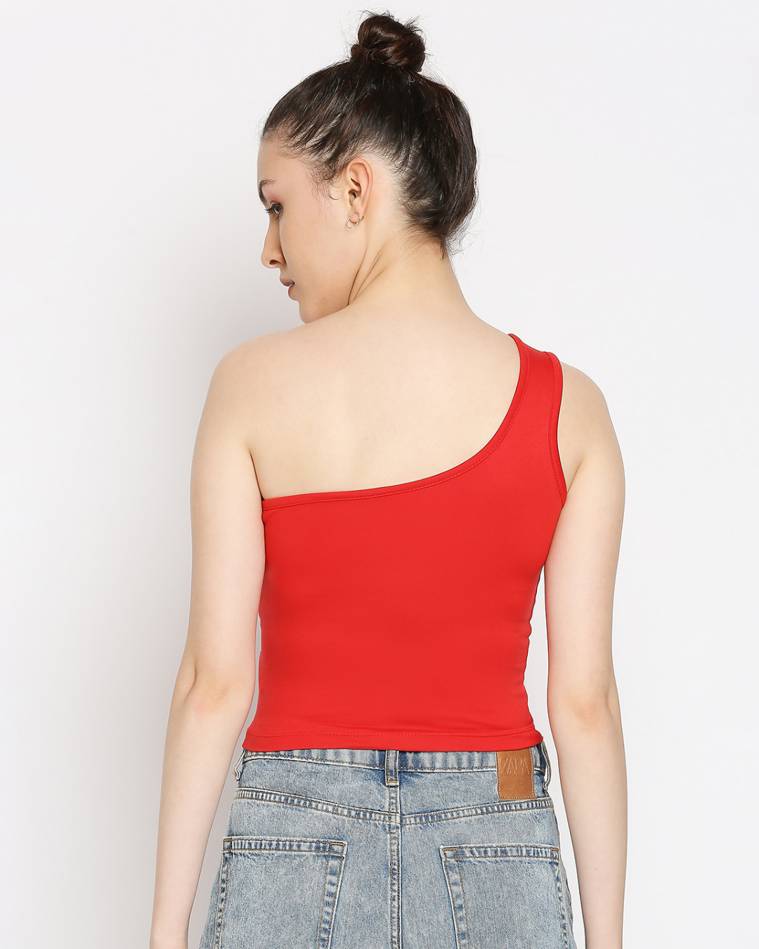 Shop Women's One Shoulder Slim Fit Red Top-Back