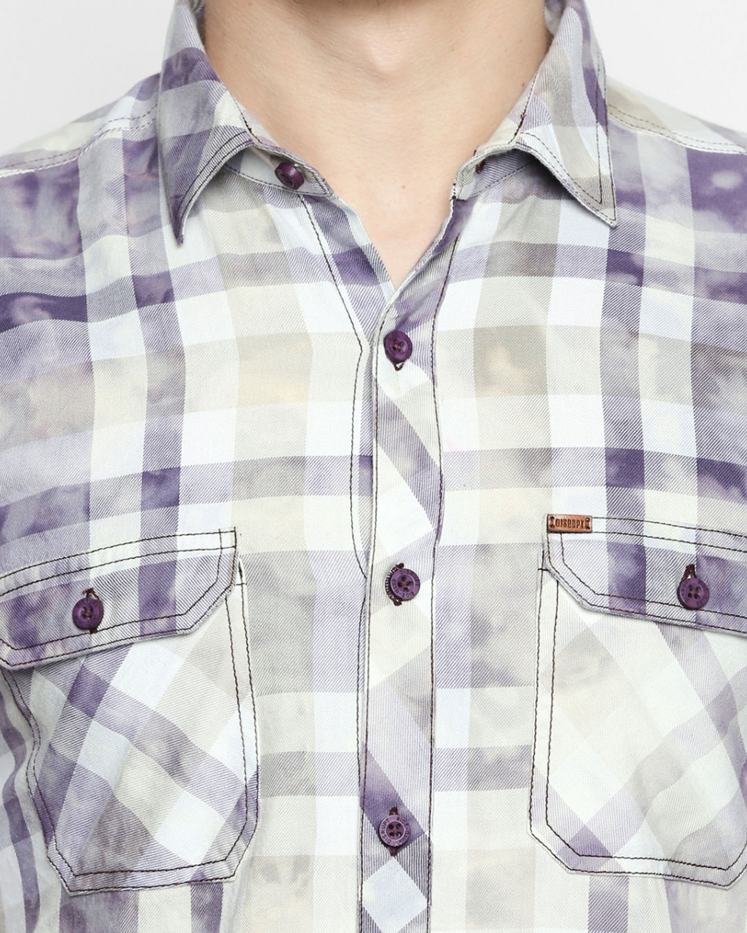 Shop Purple Cotton Fabric Full Sleeve Checkered Shirt For Men-Back
