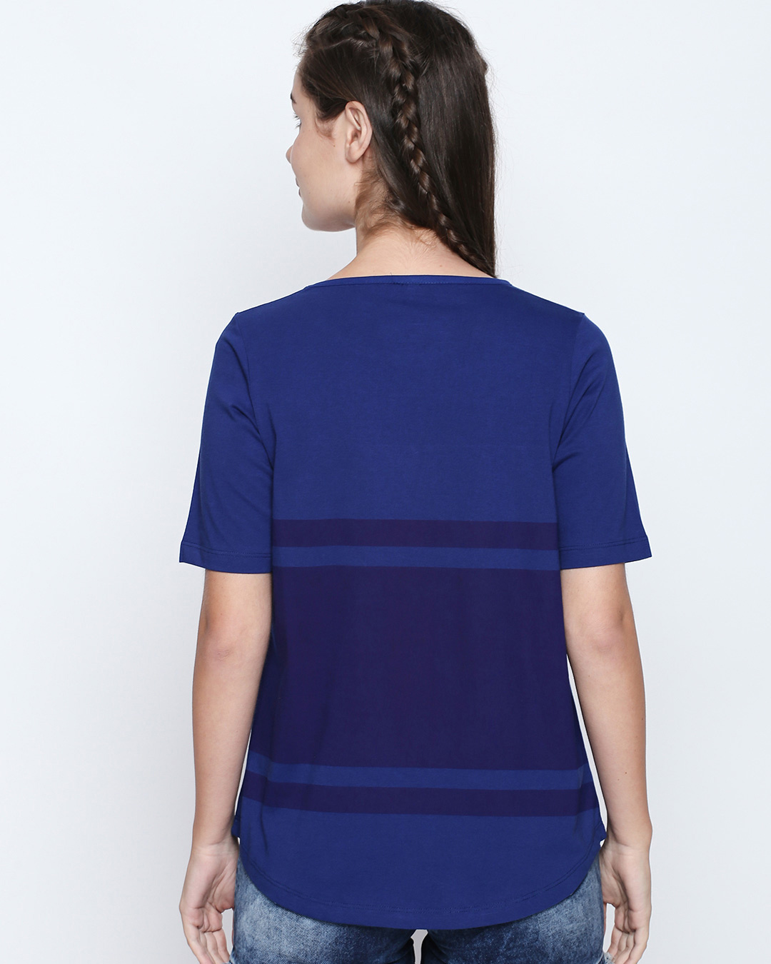 Shop Royal Blue Cotton Graphic Print Half Sleeve T Shirt For Women's-Back