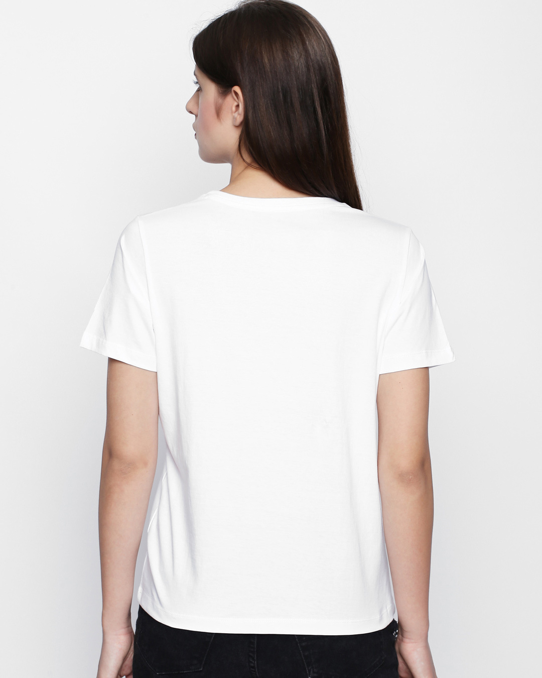 Shop White Cotton Graphic Print Half Sleeve T Shirt For Women's-Back
