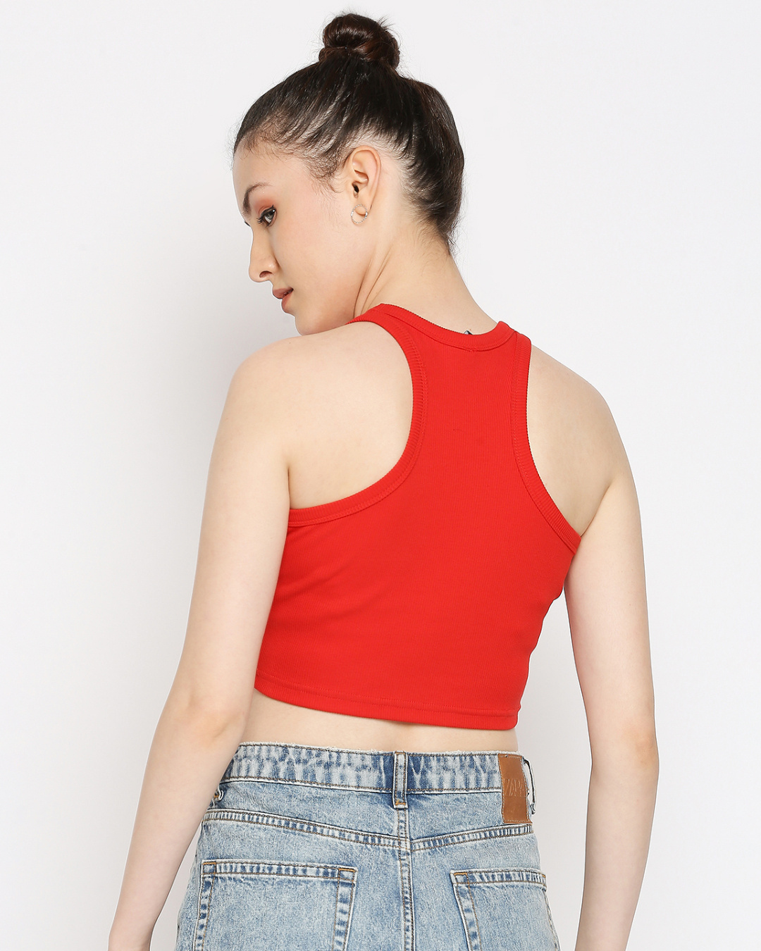 Shop Women's Sleeveless Red Ribbed Crop Top-Back