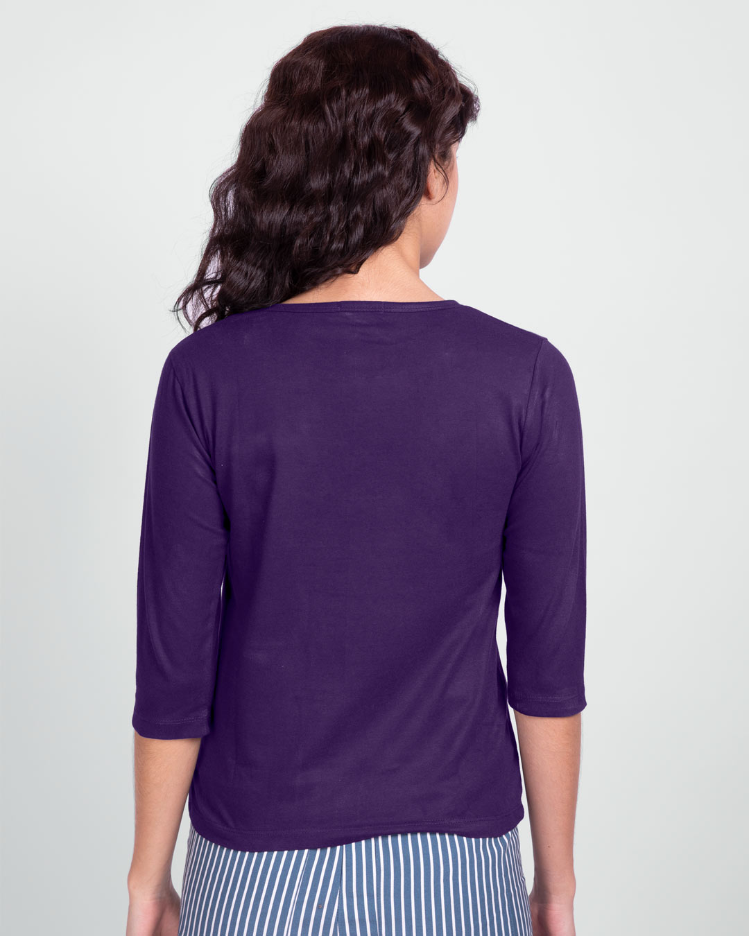Shop Dobby Round Neck 3/4 Sleeve T-Shirt Parachute Purple (HPL) (Gold Print)-Back