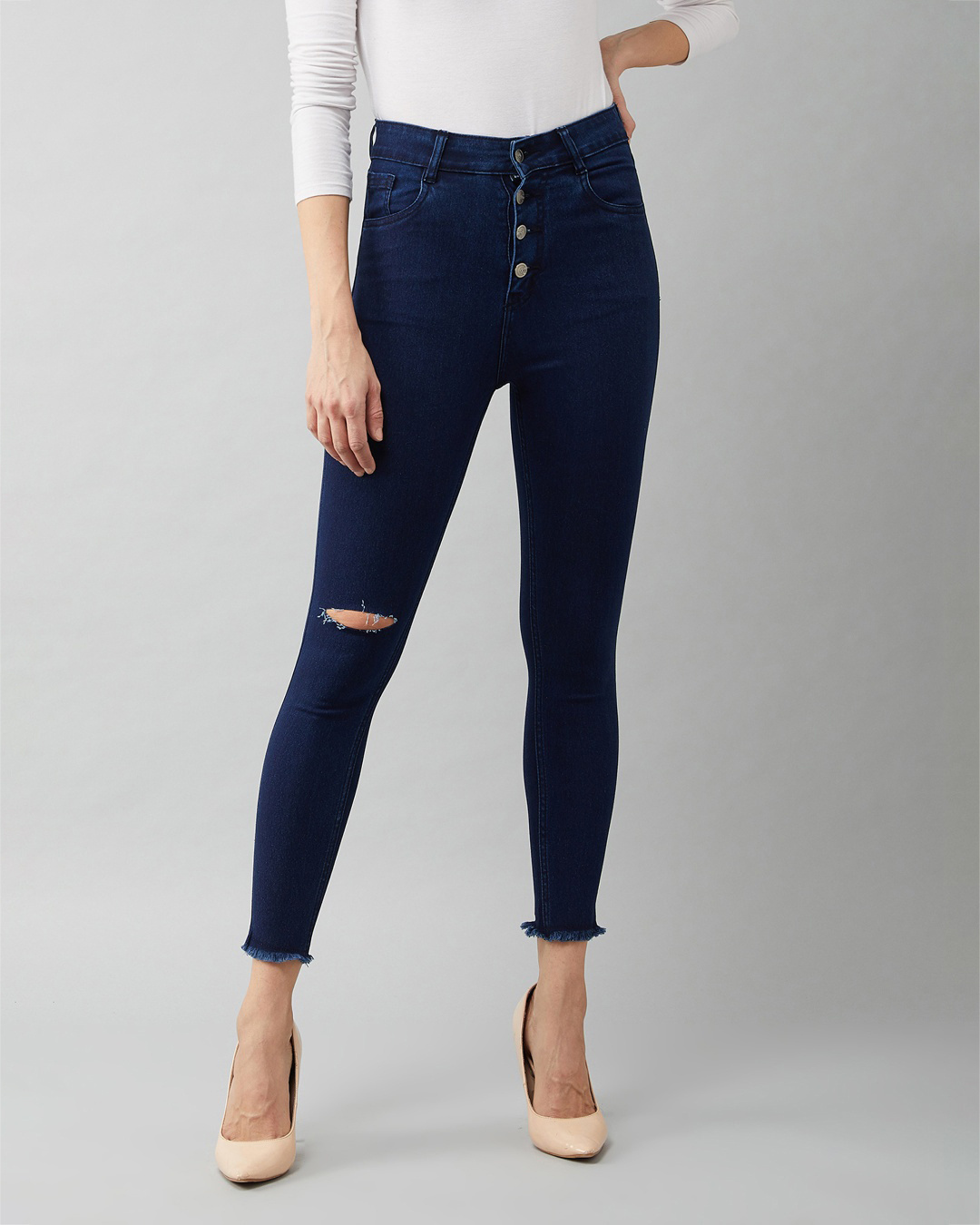 Buy DOLCE CRUDO Connection Builds Trust Slitted Denim Jeans for Women ...