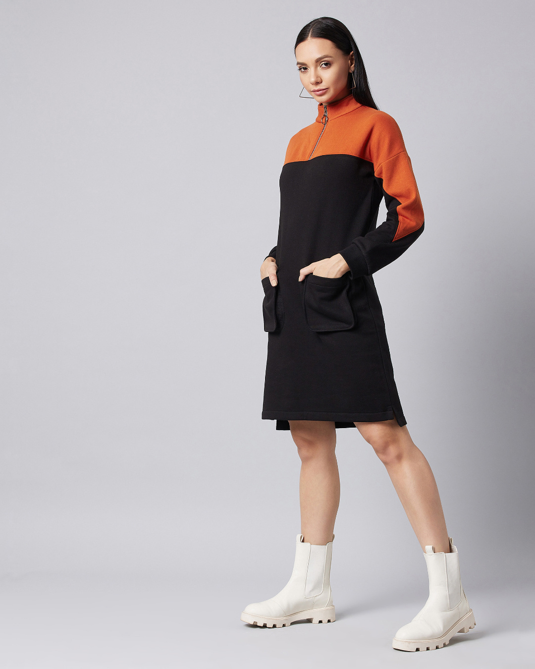 Shop Women's Black & Brown Walking Contradiction Colorblock Jumper Dress-Back