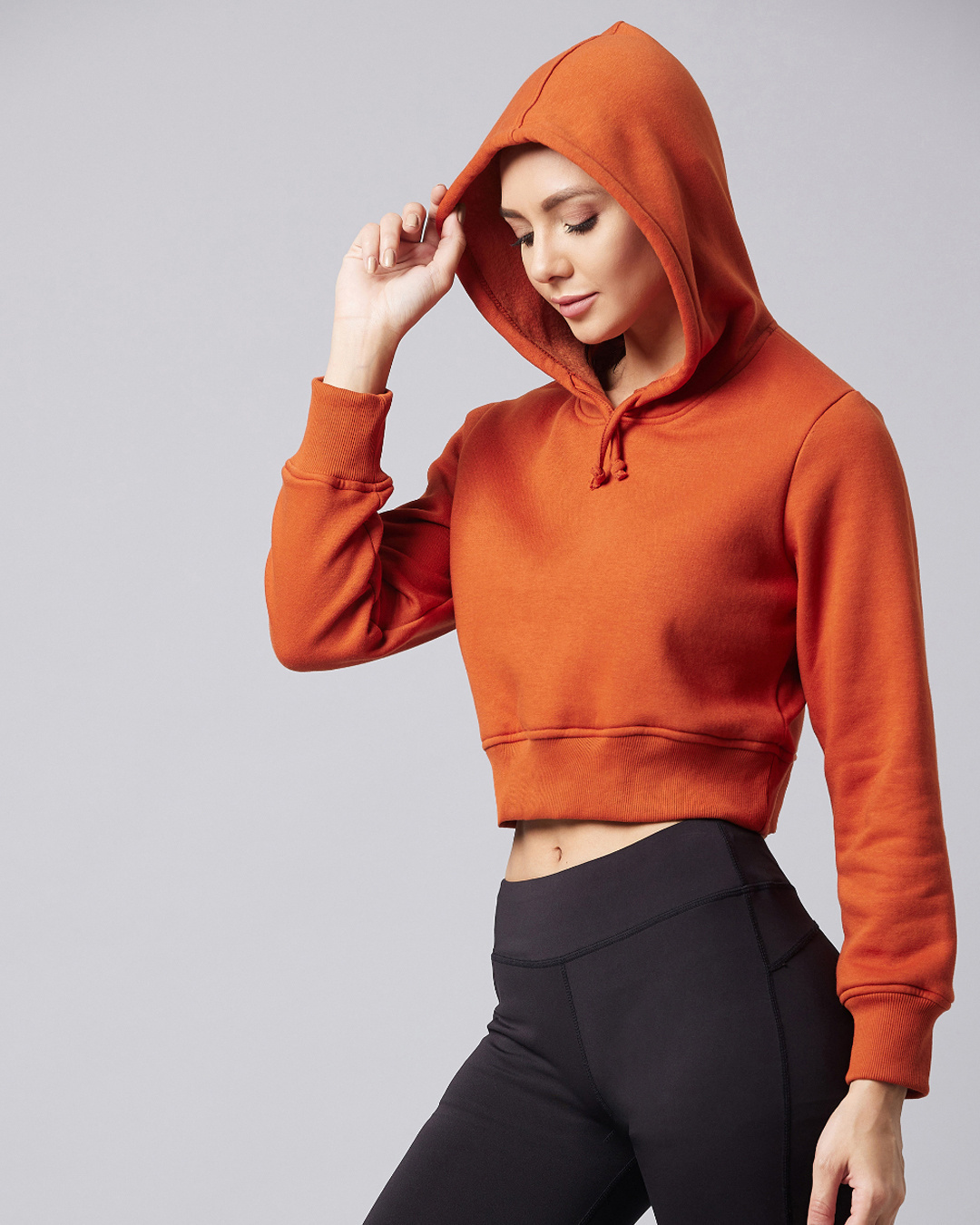 Shop Women's Orange Role With It Hooded Crop Sweatshirt-Back