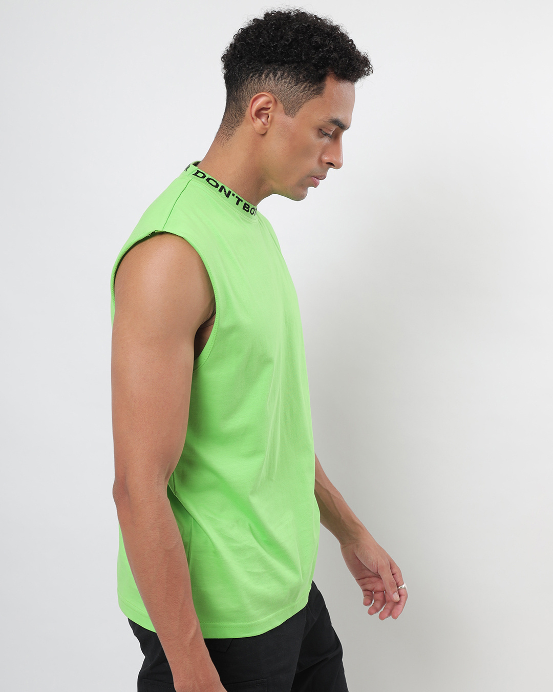 Shop Men's Green Don't Bother Typography Oversized Vest-Back