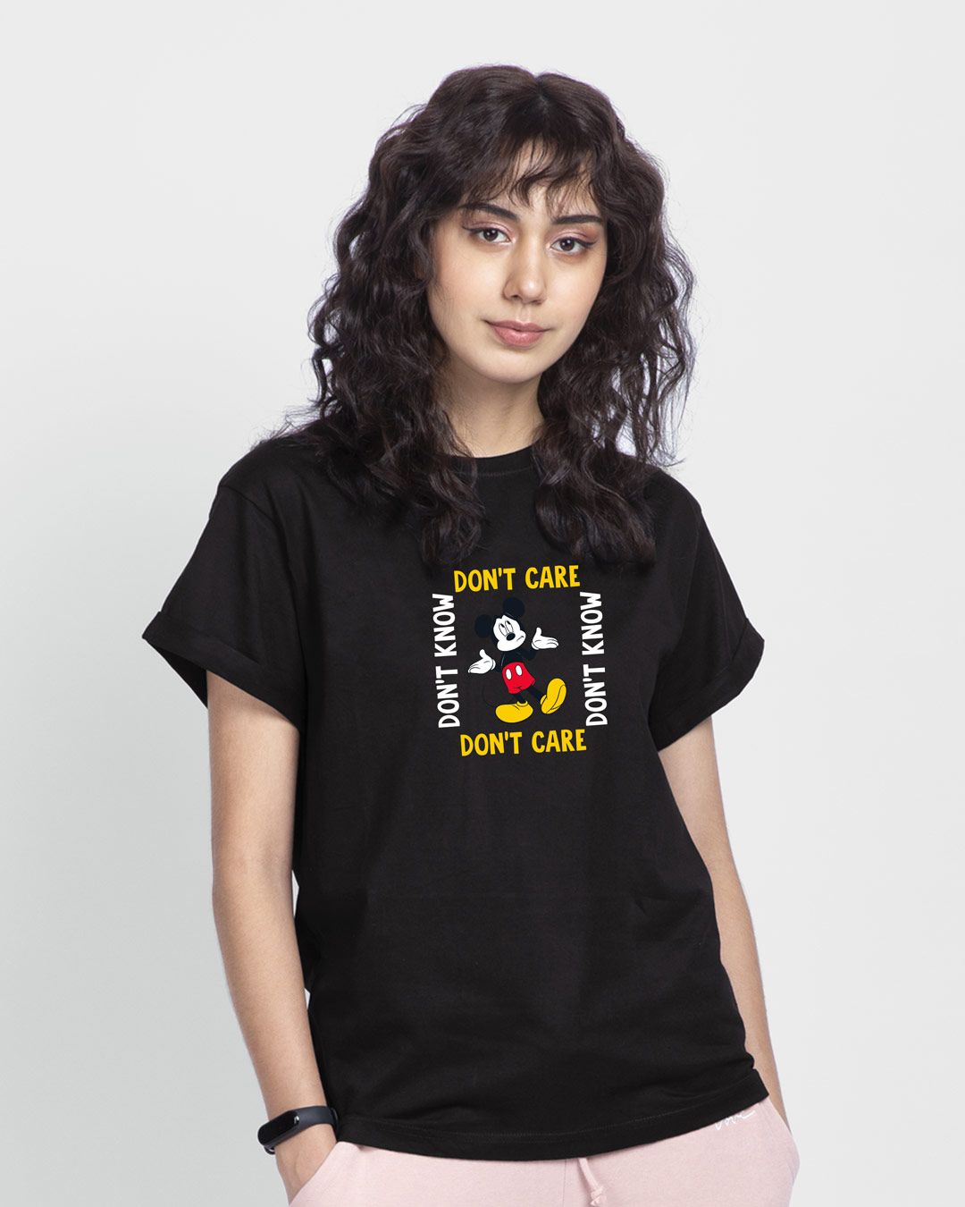 Shop Don't Care Mickey Boyfriend T-Shirt (DL) Black-Back
