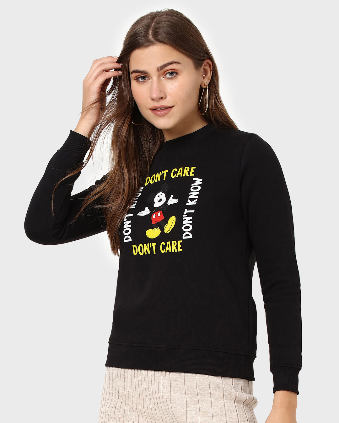 Shop Women's Black Don't Care Mickey Graphic Printed Sweater-Back