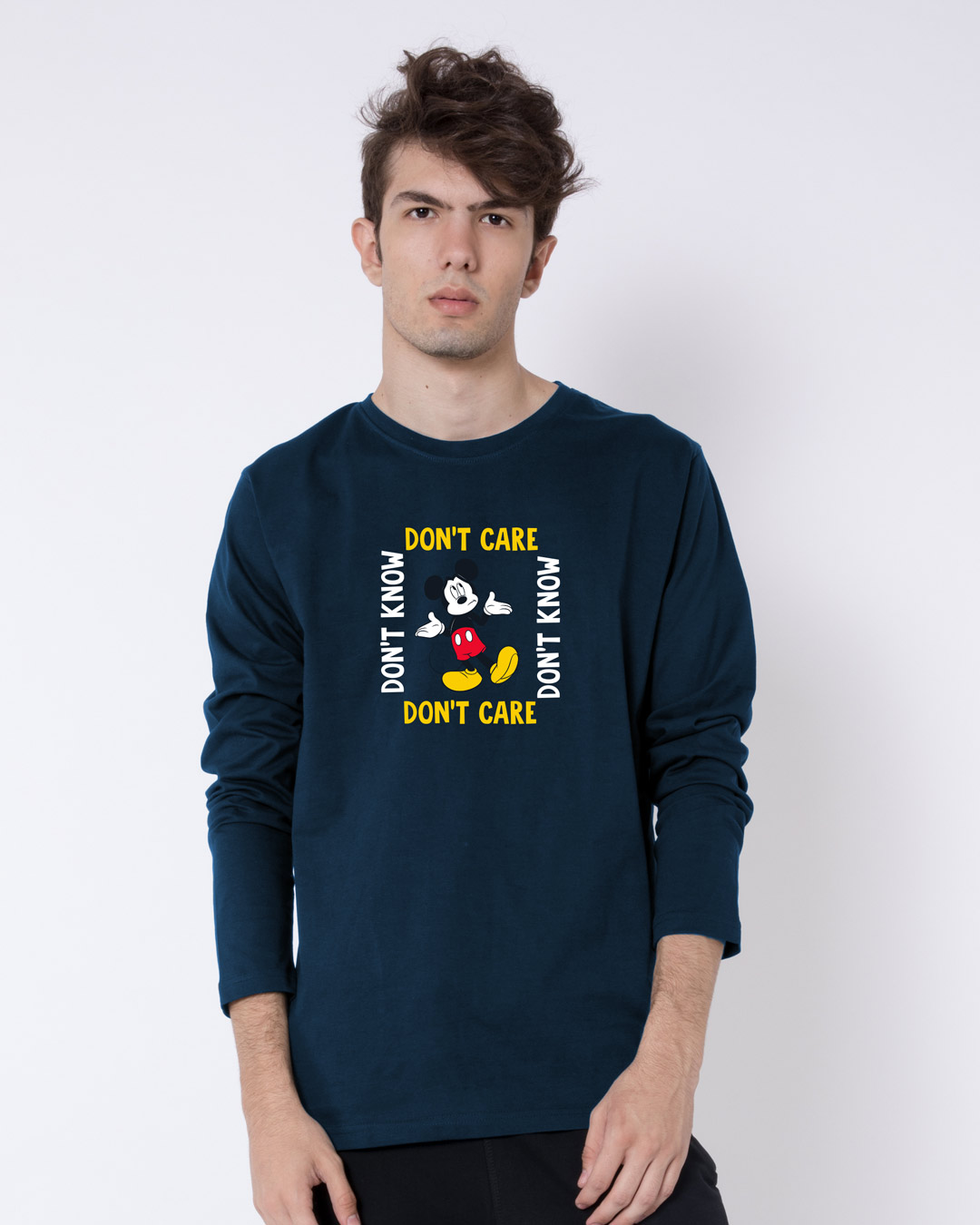 Shop Don't Care Mickey Full Sleeve T-Shirt (DL) Navy Blue-Back