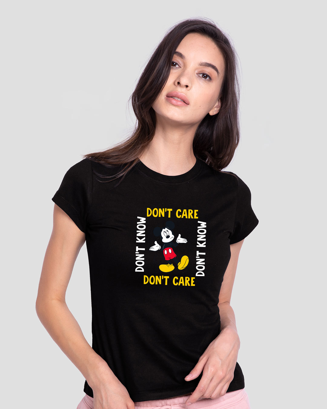 Shop Don't Care Mickey Half Sleeve Printed T-Shirt (DL) Black-Back